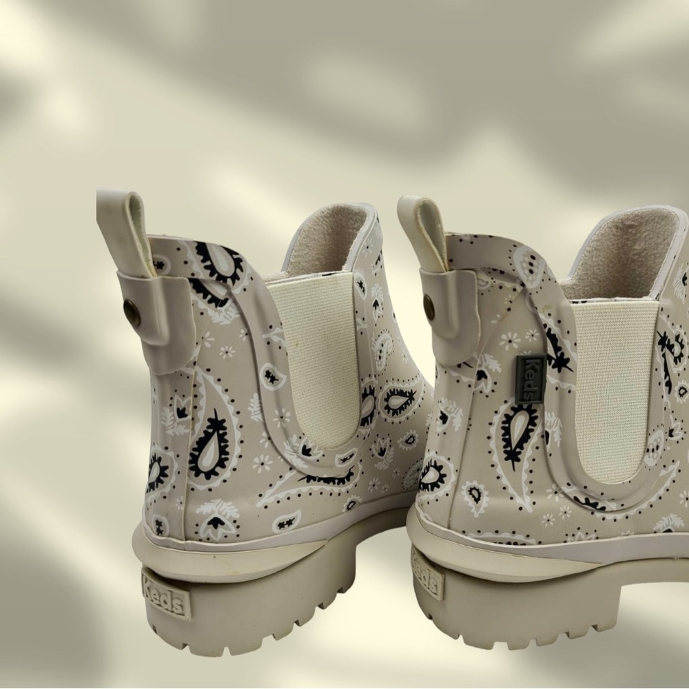 Keds Rowan Beige Bandana Print Short Rain Boots - Picture 7 of 10